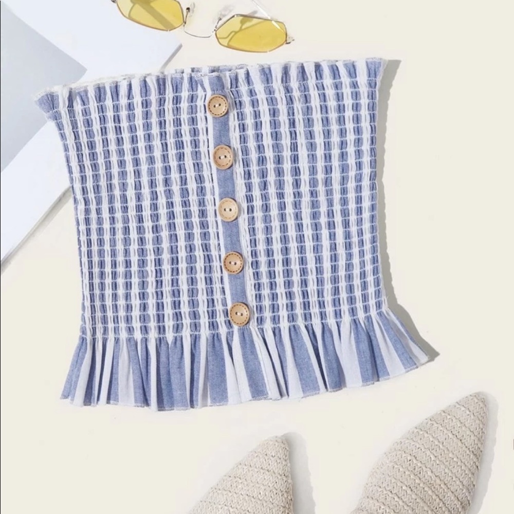White and blue stripped tube top